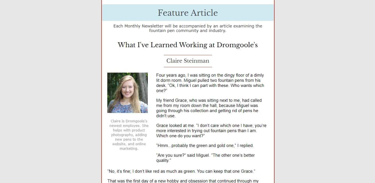 Screenshot of article from Dromgoole's newsletter